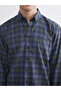 Navy Blue Regular Fit Long Sleeve Plaid Men's Shirt - 3