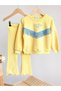 Girl's Blue Tassel and Embroidery Detailed 3-Yarn Non-Padded/Warm Yellow Sweatshirt Bottom Set - 2
