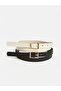 Black Leather Look Women's Belt Set of 2 - 2