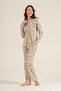Women's Patterned Cream Shirt Pajama Set Pc9276-S-V1