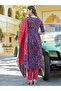 Blue Cotton Salwar Kameez Dupatta - ALV2033 | Blue-Size:XL-42-Inches - 3