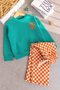 Boy's Sweatshirt Orange Checkerboard Patterned Pants Double 3 Thread Undergarment Set - 2