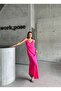 Jacquard Strap Satin Dress Asymmetric - Pink