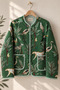 Green Patterned Quilted Jacket – Bird and Tropical Patterned - 3