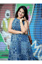 Indigo Blue Patchwork Printed A-Line Kurti Palazzo Set - ALV2168 | Indigo Blue-Size:XL-42-Inches - 3