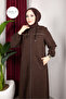 Winter Chenille Fabric Detachable Hooded Stone Detailed İclal Ferace (Bitter Brown)