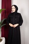 Winter Chenille Fabric Detachable Hooded Stone Detailed İclal Ferace (Black) - 7