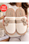 Lora Bowknot Detailed Plush House Slippers Closed Toe Soft Insole Winter House Slippers Dowry Slippers Gift Stc1348