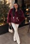 Women's Burgundy Premium Faux Fur Jacket Mazelf - 2