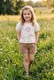 Girl's Ecru Floral Embroidered Flounce Blouse and Shorts Set - 6