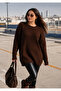 Women's brown oversized knit sweater – crew neck relaxed fit