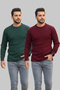 2 Pieces Slim Fit Knitwear Men's Sweater Crew Neck (Emerald Green), (Burgundy)