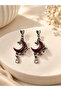 Burgundy Crescent Moon Star Butterfly Figured Dangle Steel Earrings - 2