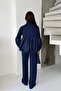 Women's Navy Blue High-Neck Zippered Drawstring Oversize Tracksuit Set - 2