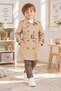Boy's Trench Coat with Belt, Double Breasted, Stylish Seasonal Coat with Pockets