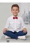 Red Bow Tie White Cotton Pocketed Boys' Shirt - 3