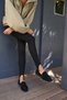 Trela Women's Black Suede Genuine Leather Tassel Detail Loafer Shoes - 4