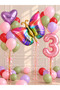 Party 3-Year-Old Butterfly Birthday Balloon Set |   Rakam Folyo |   Heart Foil |   21 Latex Balloons