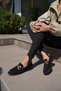 Rosi Women's Black Suede Genuine Leather Imported Buckle Detail Loafer Shoes - 2