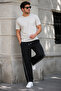 Men's Black Ribbed Baggy Sweatpants Comfortable Fit Wide Leg 2 Straps - 3