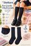 Girl's Black Openwork Knee-Length School Socks 2 Pairs - Cotton Long Socks with Ruffled Lace Detail