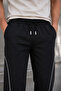 Men's Black Ribbed Baggy Sweatpants Comfortable Fit Wide Leg 2 Straps - 2
