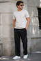 Men's Black Ribbed Baggy Sweatpants Comfortable Fit Wide Leg 2 Straps