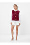 Women's Crochet Burgundy Crewneck Flower-Patterned Seasonal Vest