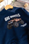 Boy's 3 Thread Cotton Fabric Navy Blue Checkered Patterned Undercoat Tracksuit Set - 6