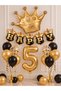 Party 5 Years Old Black Gold Birthday Party Set Number Foil Balloon Crown Happy Banner Balloon Decoration Set 1-9 Years Old - 2