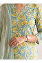 Mint Green & Yellow Floral Printed Viscose Three-Piece Suit Set - ALV2262 | Mint Green-Yellow-Size:XL-42-Inches - 3