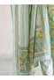 Mint Green & Yellow Floral Printed Viscose Three-Piece Suit Set - ALV2262 | Mint Green-Yellow-Size:XL-42-Inches - 4