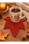 Hubush Set of 2 Hand Knitted Autumn Leaf Coasters – Tile & Mustard - 8