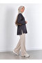 Women's Smoked Oversize Modal Fabric Slit Detailed Crew Neck Hijab Tunic - 5