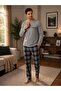 Men's Long Sleeve Three-Button Collar Pocket Detailed Plaid Pattern 100% Cotton Pajama Set - 3