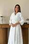 Women's White 100% Cotton Waist-Tie Brode Midi Dress - 3