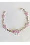 Steel Bracelet - Bracelet with Bow Detail, Pink Stones, Leaves and Flowers - 2