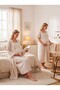 New Season Light Beige Muslin Fabric Buttoned Breastfeeding Compatible Design Short Sleeve 100% Cotton Maternity Nightgown Set of 2 - 7