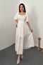 White Balloon Sleeve Ruffle Dress