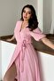 Pink Double Breasted Collar Muslin Linen Dress - 3