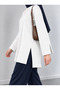 Women's White Oversize Modal Fabric Slit Detailed Crew Neck Hijab Tunic - 3