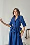 Navy Blue Thin Belted Ruffled Jacket and Gathered Skirt Set - 6