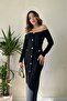 Black Knitwear Dress with Gold Buttons - 3