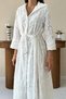 Women's White 100% Cotton Waist-Tie Brode Midi Dress - 4