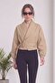 Women's Shawl Collar Belted Long Sleeve Crop Jacket Red, Brown, Beige - 2