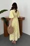 Yellow Belted Balloon Sleeve Dress - 4