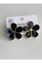 Earrings- Steel Black Earrings with Flowers - 3