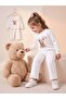 Girl's White Teddy Bear Printed Crew Neck Tracksuit Set - 3