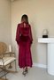 Burgundy Velvet Dress with Lace Detail - 4