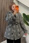 Plaid Patterned Viral Trench Coat with Belt and Inner Lining - 3